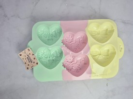 Molde silicona tricolor 6 corazones decorados